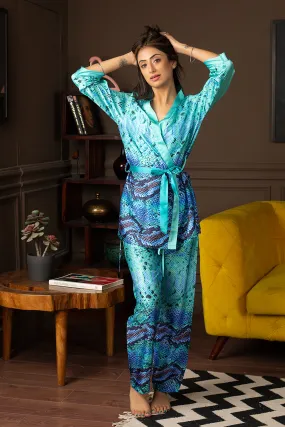 Satin Night suit with Printed Robe