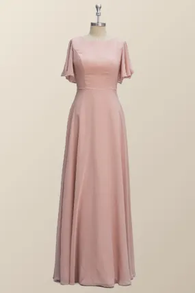 Scoop Blush Pink Chiffon A-line Long Bridesmaid Dress