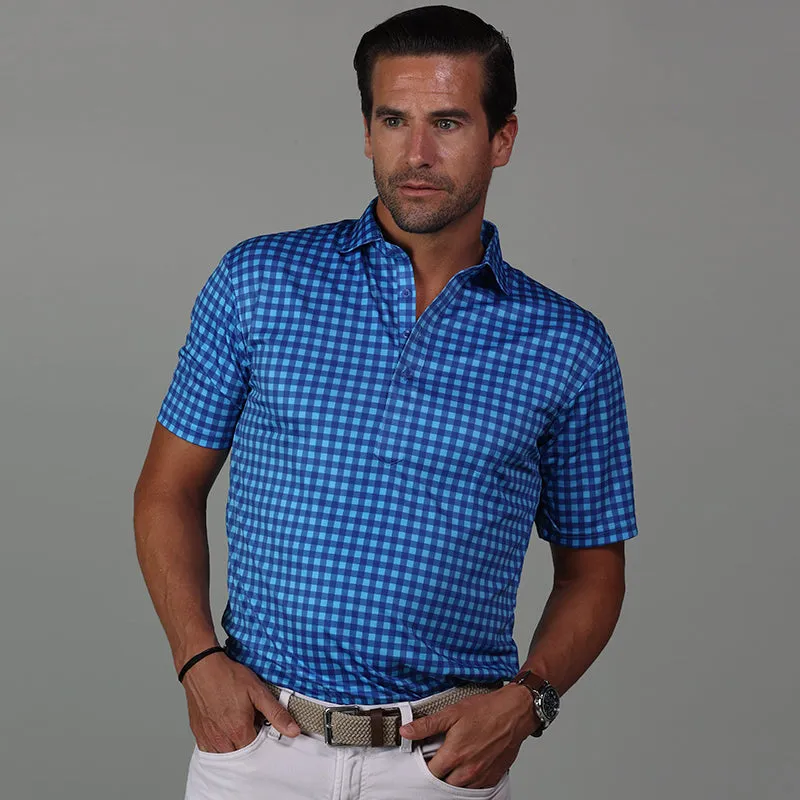 Semi-Spread Collar Polo Savannah Blue Gingham