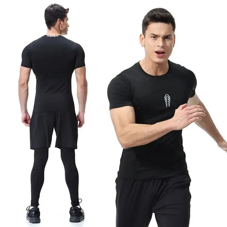 Short Sleeve Sports Tops Seamless Dry Fit Sports Mens Compression Gym Wear Men Gym Tights Gym Fitness Wear