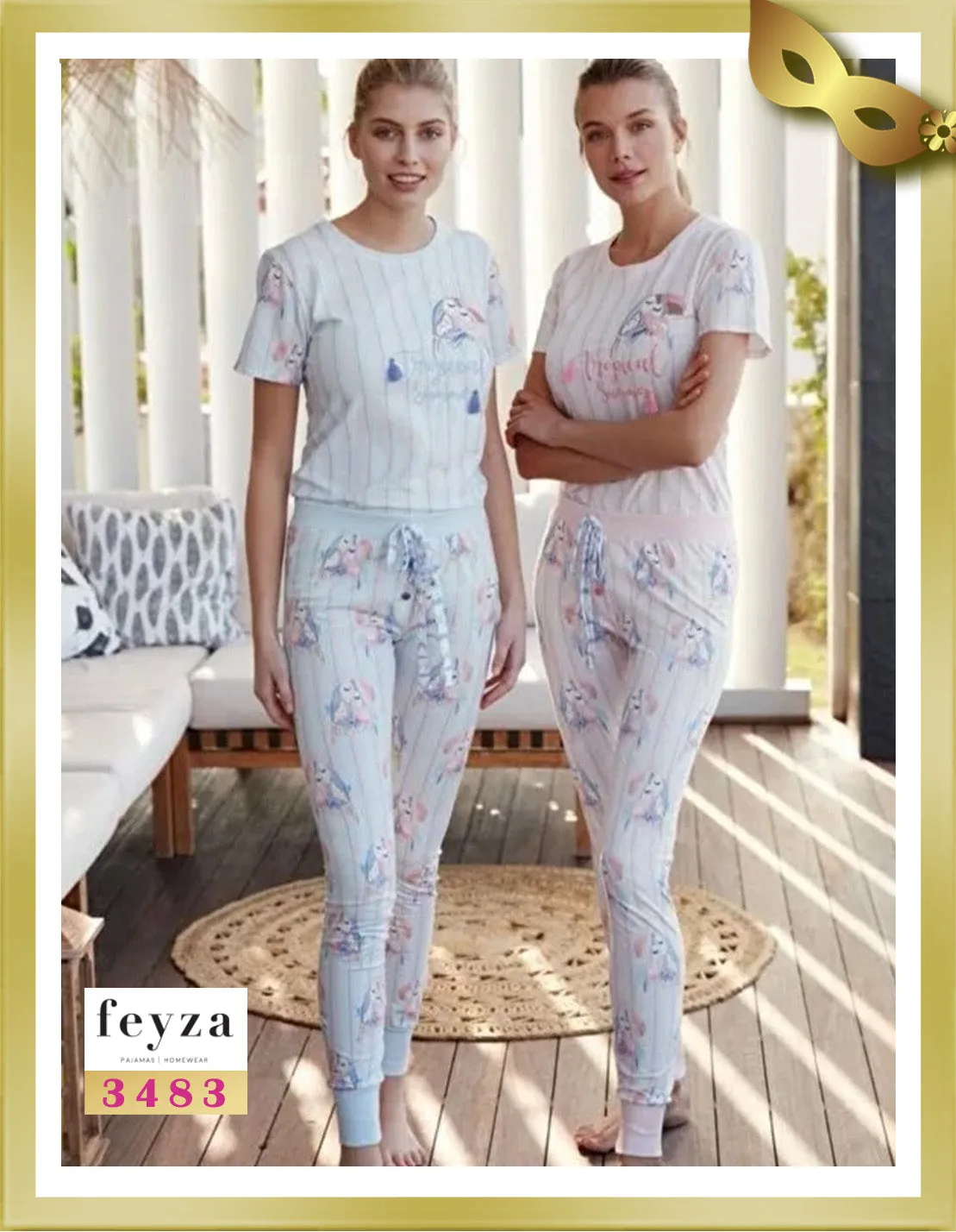 Short Sleeves Long Printed Pajamas 3483