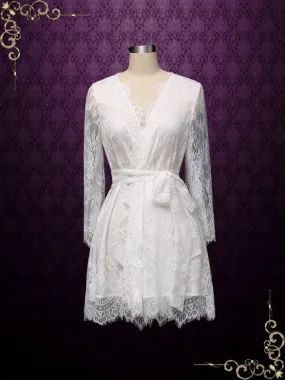 Short Wedding Bridal Boudoir Robe with Long Sleeves Clarise