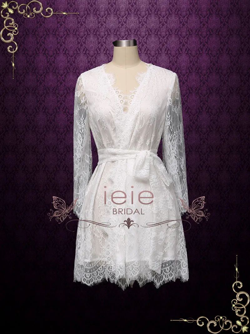 Short Wedding Bridal Boudoir Robe with Long Sleeves Clarise