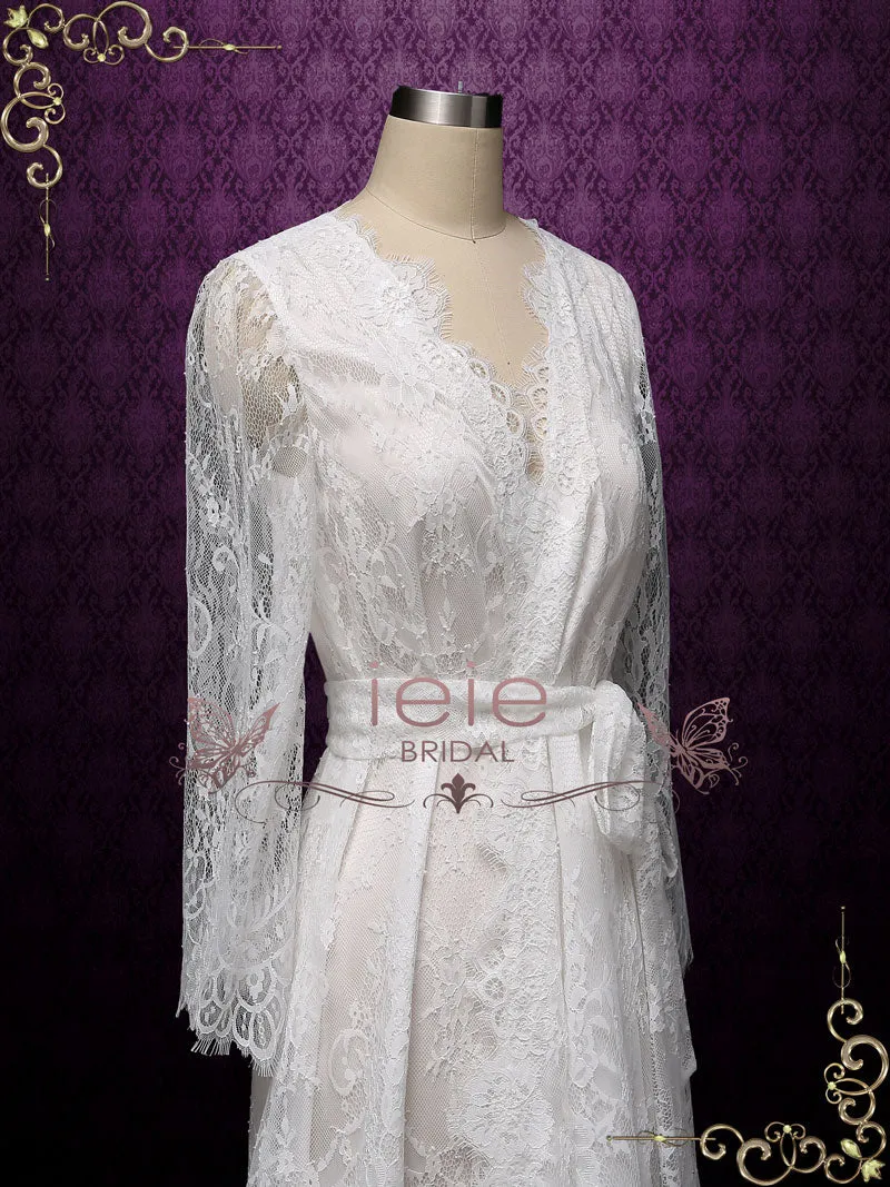 Short Wedding Bridal Boudoir Robe with Long Sleeves Clarise