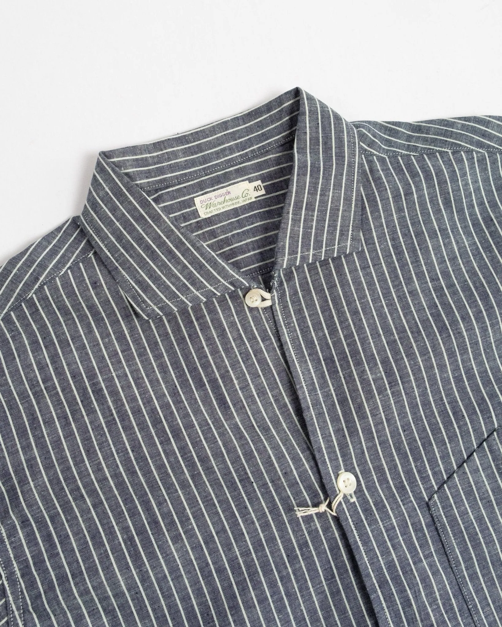 S/S Open Collar Shirt Indigo Stripe