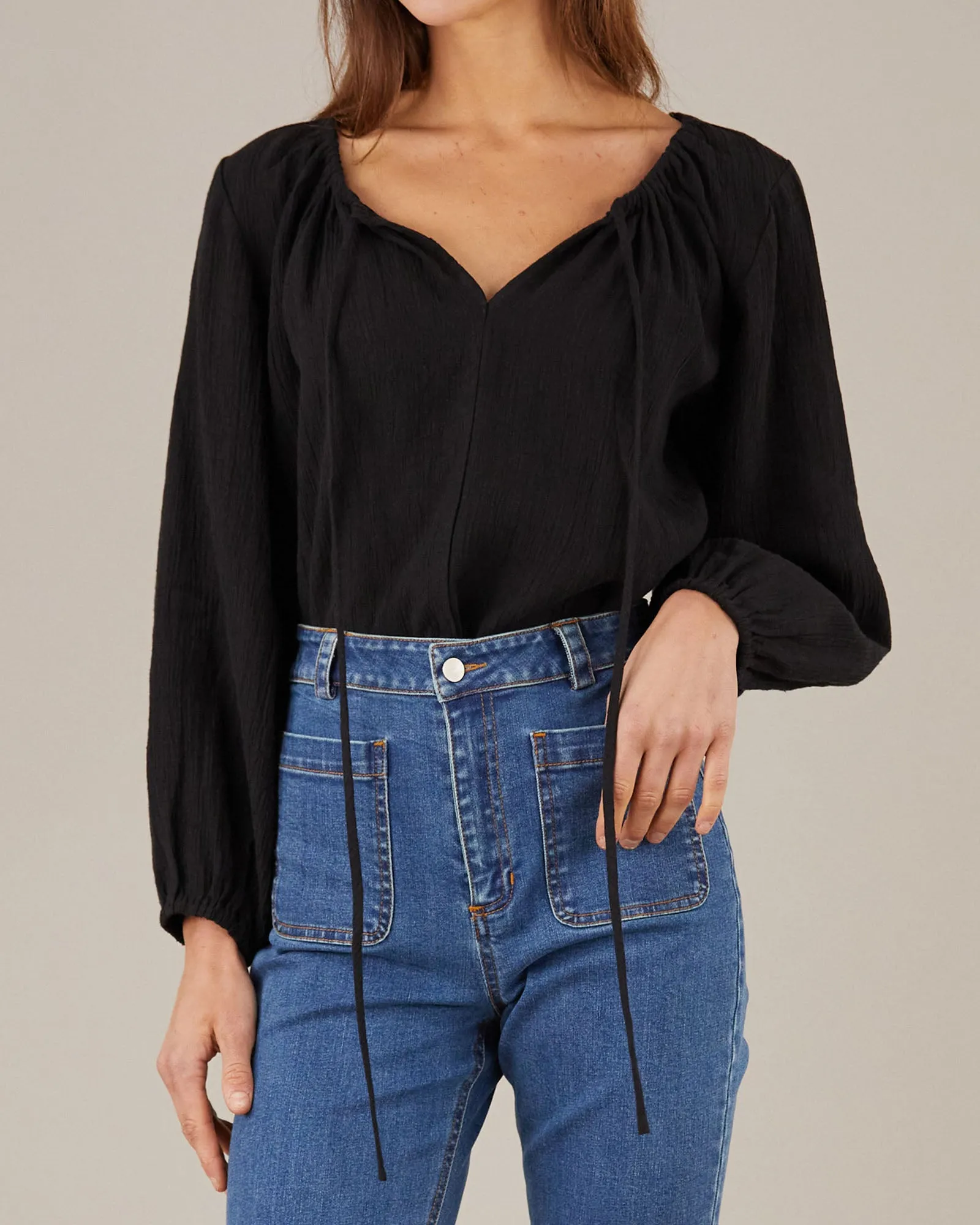 Suri Linen Gauze Top - Black