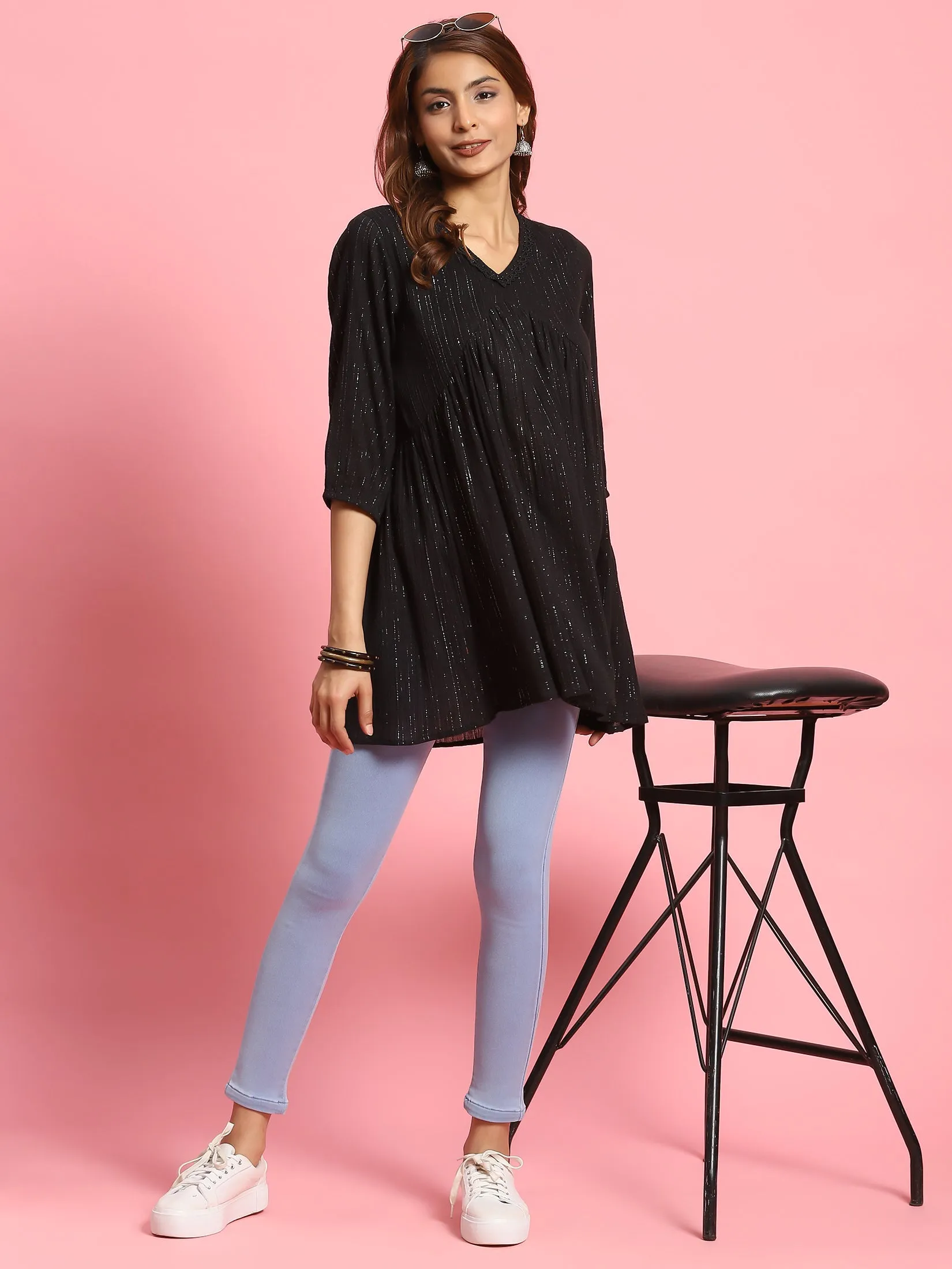 Women Black Solid Tunic