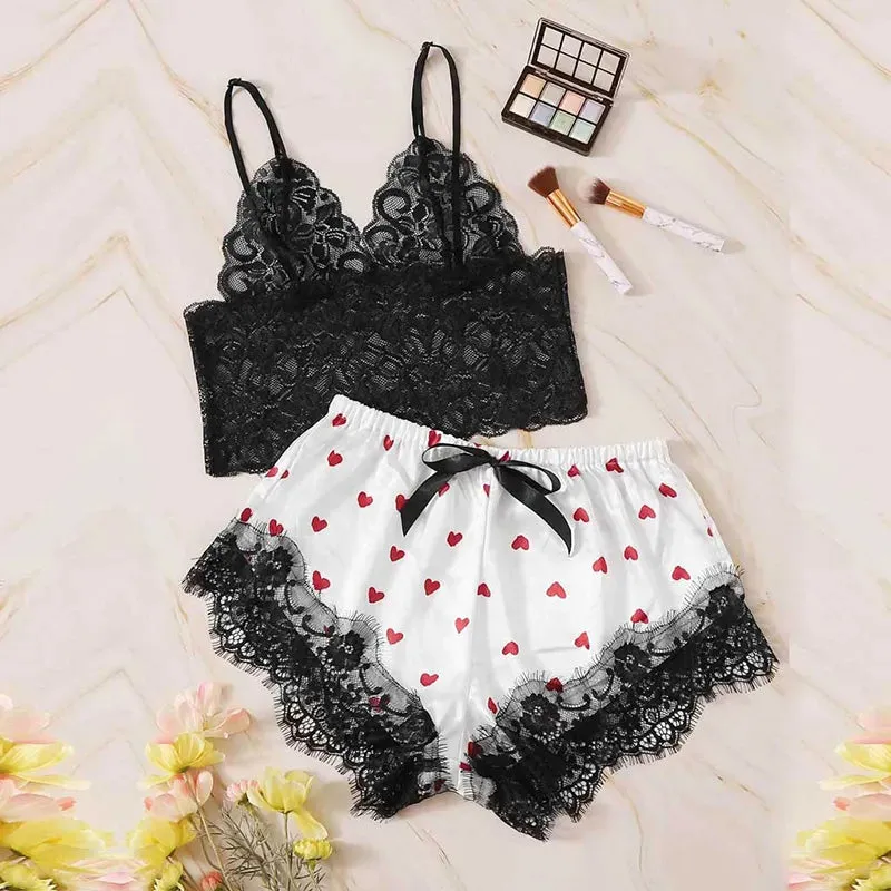 Women Sexy Lace Pajamas Set