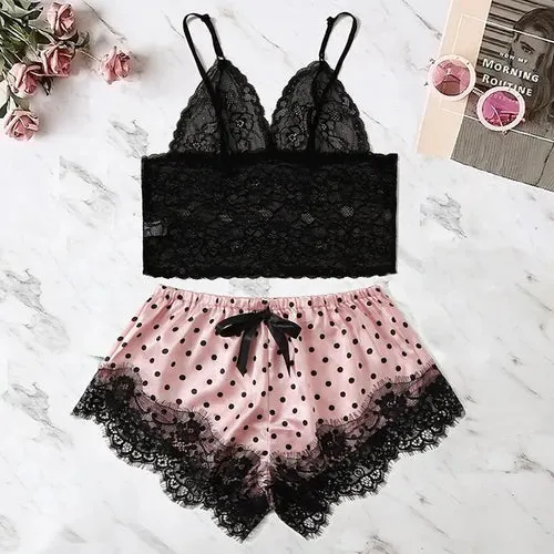 Women Sexy Lace Pajamas Set