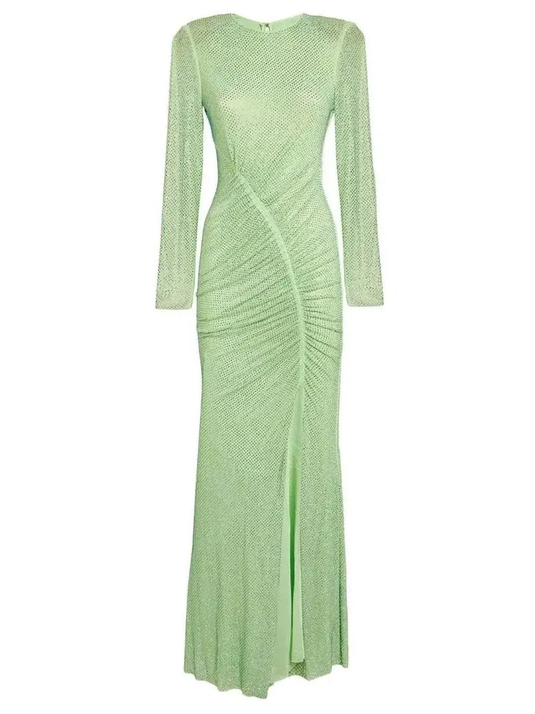 Women’s Crystal-Embellished Green Maxi Dress