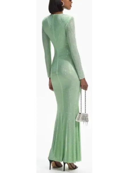 Women’s Crystal-Embellished Green Maxi Dress