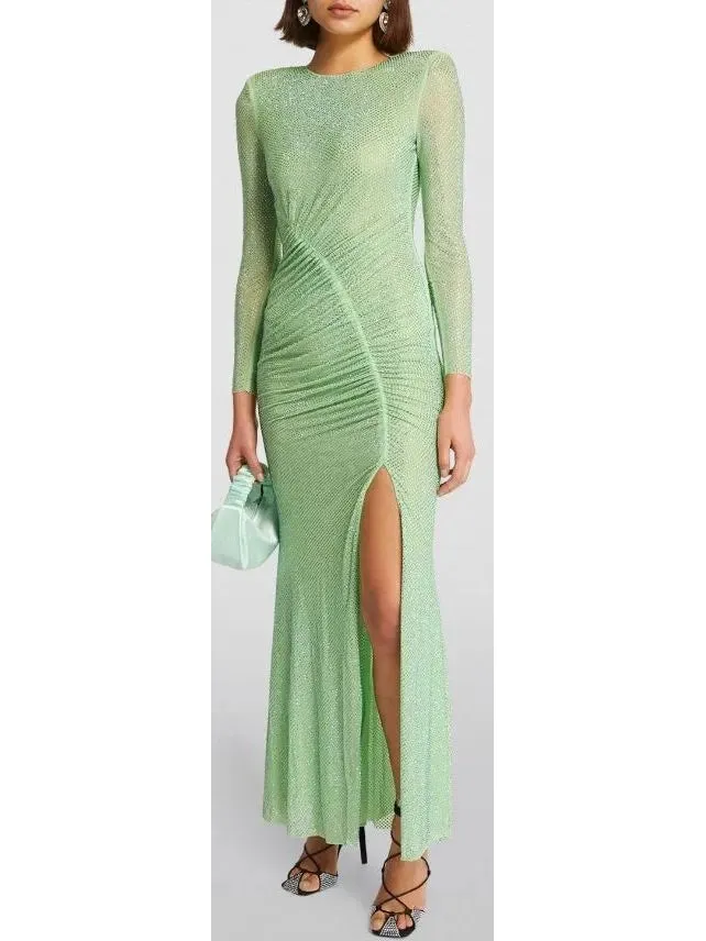 Women’s Crystal-Embellished Green Maxi Dress