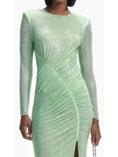 Women’s Crystal-Embellished Green Maxi Dress