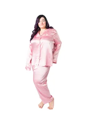 Women's Plus Size Pink Mulberry Silk Pajama Set