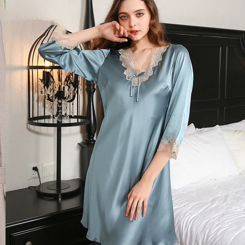 Women's Silk Nightgown with Lace Sexy Short Nightwear